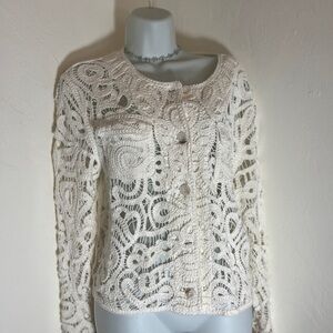 Jason Wu Cardigan Womens Large Crochet Lace Button Front Jacket Sweater